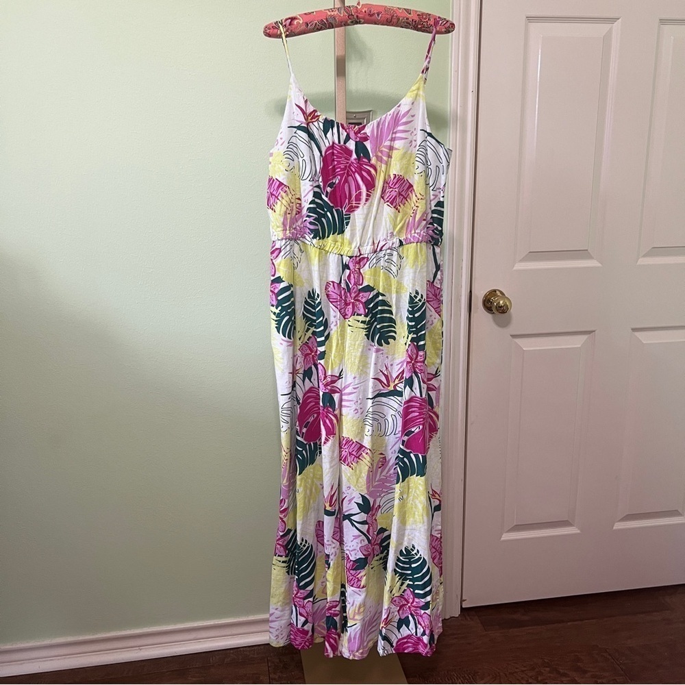 Nicole Miller linen jumpsuit tropical print white pink green XL